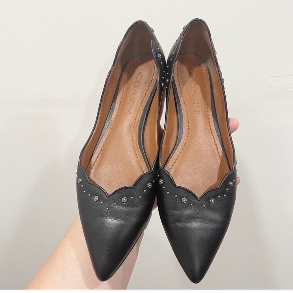 Coach Black Pointed Toe Flats Flower Beaded Shoe Size 6.5